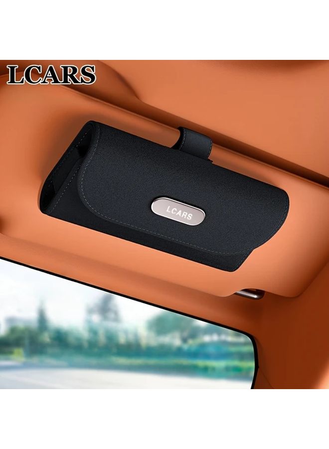 Black Car Sun Visor Glasses Case Magnetic Closure Universal Vehicle Storage Box - Image 1